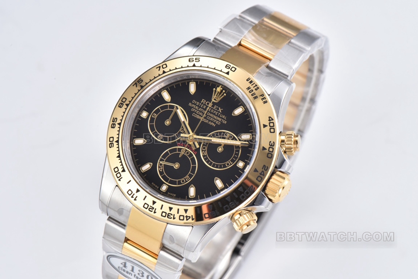 Factory C Rolex Daytona super cloneblack dial gold steel bracelet model m116503-0004front live photo