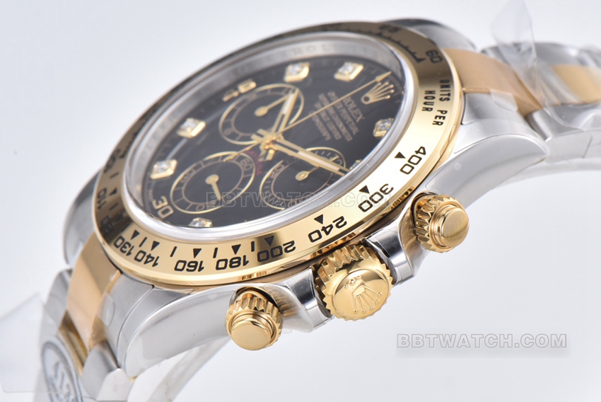 Factory C Rolex Daytonatop-tier 1:1super cloneblack dial gold steel bracelet model m116503-0008side live photo