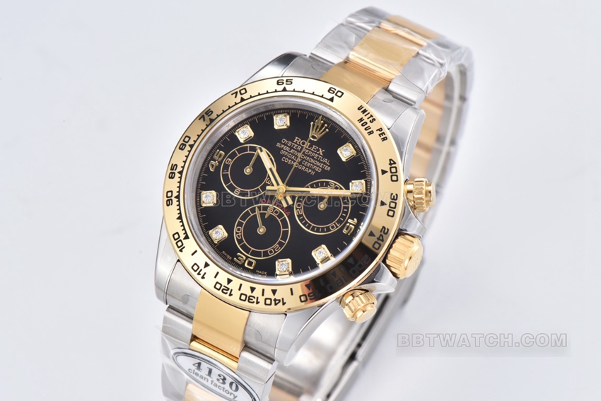 Factory C Rolex Daytonatop-tier 1:1super cloneblack dial gold steel bracelet model m116503-0008front live photo