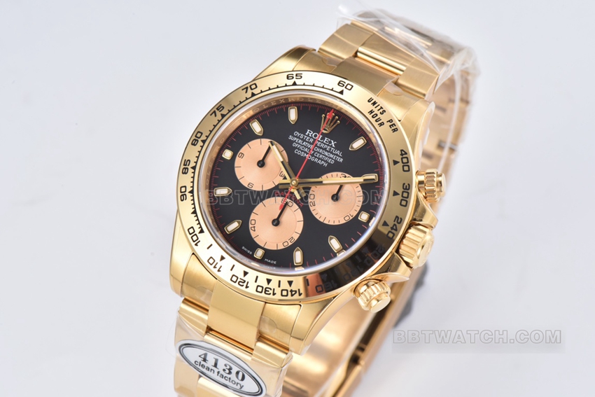 C factory RolexDaytona1:1super cloneblack dialyellow gold little devil steel bracelet model m116508-0009front live photo