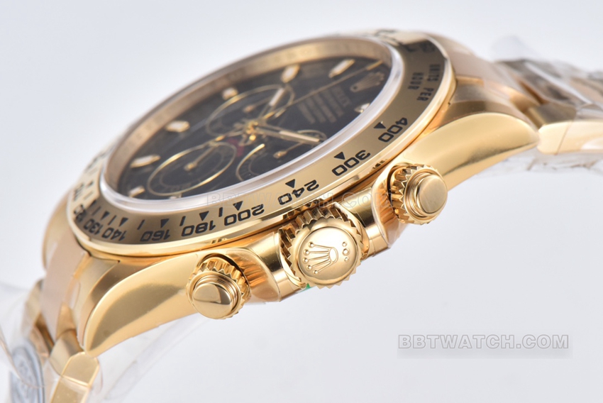 Factory C RolexDaytona1:1super cloneblack dialyellow goldsteel bracelet model m116508-0004side live photo