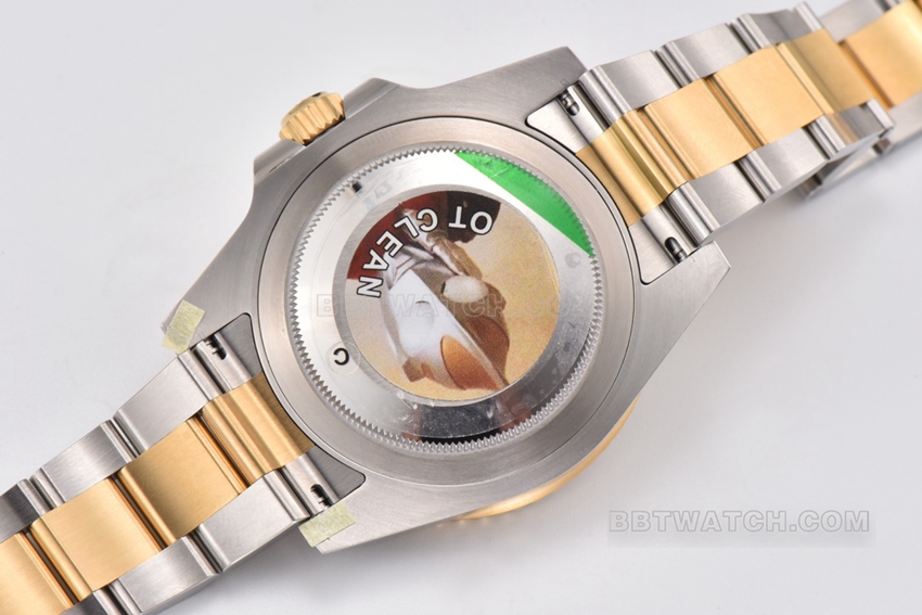 C factory RolexGMT-Master type 1:1super cloneblack dial gold steel bracelet model 116713-LN-78203caseback live photo