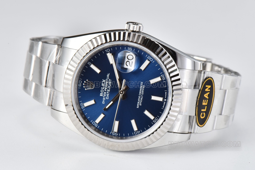 C factory Rolex log 1:1super cloneblue dial41mm three row link m126334-0001front live photo