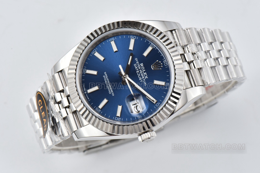 C factory Rolex log super cloneblue dial41mm five row link m126334-0002front live photo