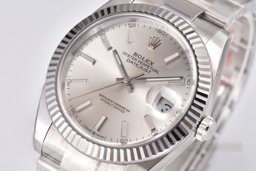 C factory Rolex log 1:1super clonesilver dial41mm three row link m126334-0003front live photo