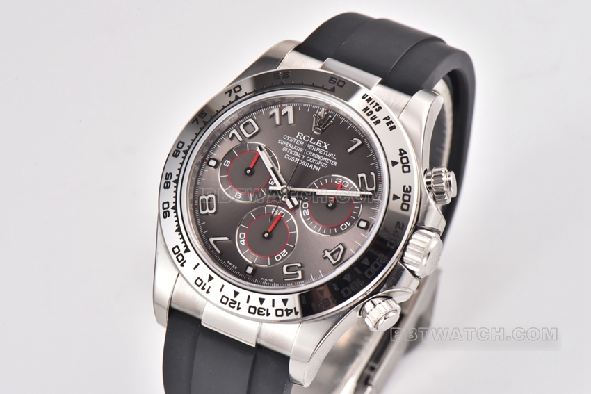 Factory C Rolex Daytonatop-tier 1:1high-quality replicawhite gold gray magic rubber model 116519-0104front live photo