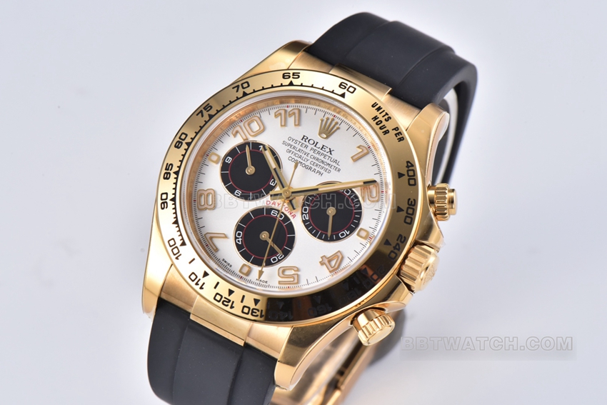 Factory C Rolex Daytonatop-tier 1:1super silver white dialyellow gold rubber model 116518front live photo