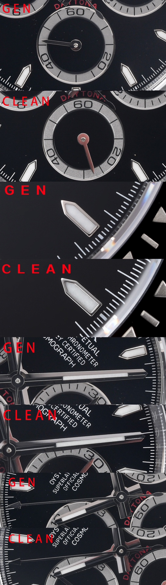 Factory C black Daytona genuine and fake comparison evaluation Rolextop-tier watch 126500dial comparison chart