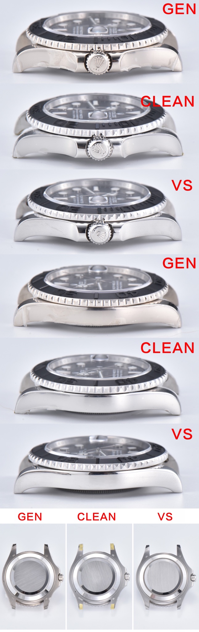 C Factory Yacht Master White Gold Authentic and Fake Comparison Evaluation Rolextop-tier Watch Case Comparison Chart
