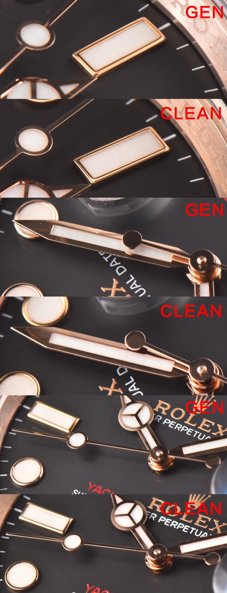 C Factory Yacht-Master Rose Gold Authentic and Fake Comparison Evaluation Rolextop-tier Watch Pointer Comparison Chart