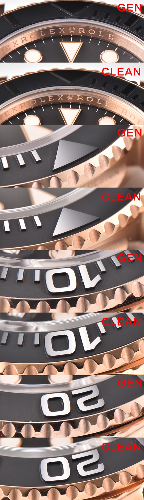 C factory yacht master type rose gold genuine and fake comparison evaluation Rolextop-tier table bezel comparison chart