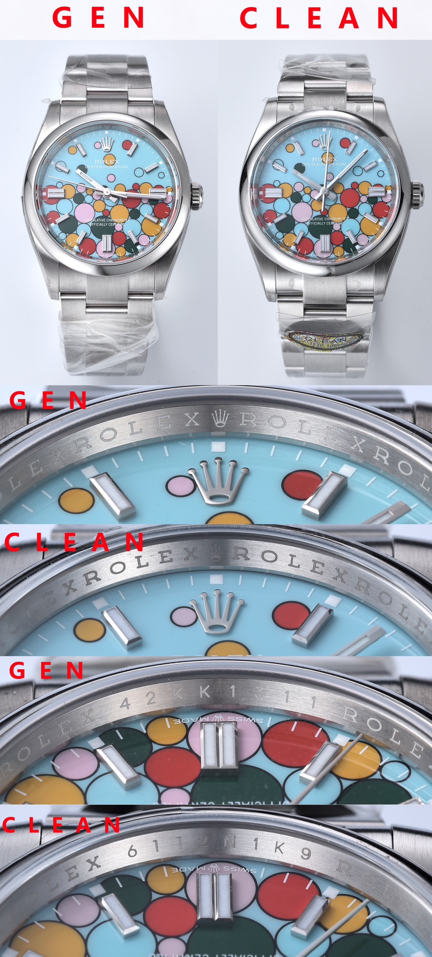 C Factory Log Bubble Face Real and Fake Comparison Review Rolex Top collectible watches Appearance Comparison Chart