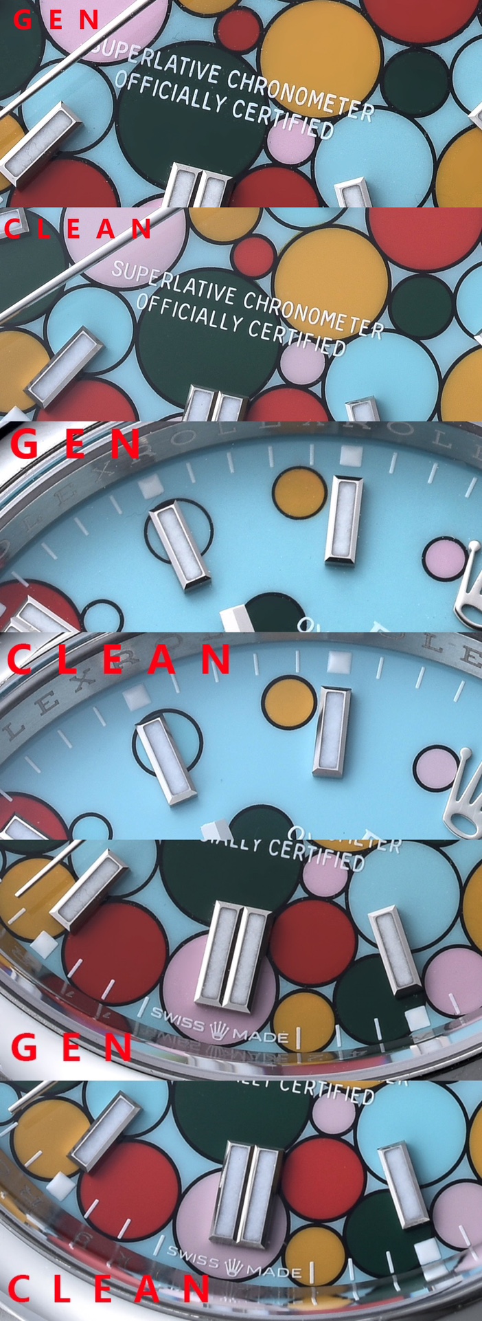C Factory Log Bubble Face Real and Fake Comparison Review Rolex Top collectible watches Hour Markers Comparison Chart