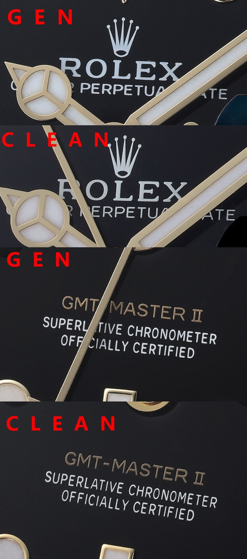 Factory C GMT-Master Authentic and Fake Comparison Evaluation Rolextop-tier Table Dial Comparison Chart
