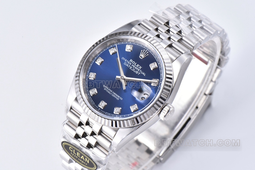 Factory C Rolex log top-tier 1:1high-quality replica36mmblue dial diamond hour markers m126234-0037front live photo