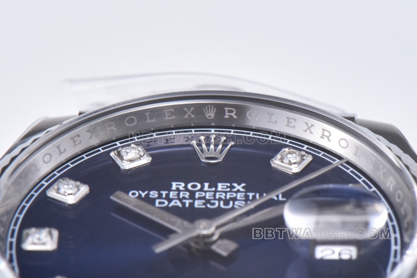 Factory C Rolex log top-tier 1:1high-quality replica36mmblue dial diamond hour markers m126234-0037front live photo