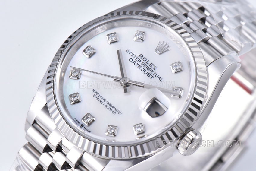 Factory C Rolex log top-tier 1:1super clone36mm mother-of-pearl diamond disc m126234-0019front live photo