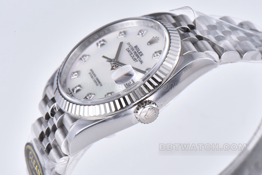 Factory C Rolex log top-tier 1:1super clone36mm mother-of-pearl diamond disc m126234-0019side live photo
