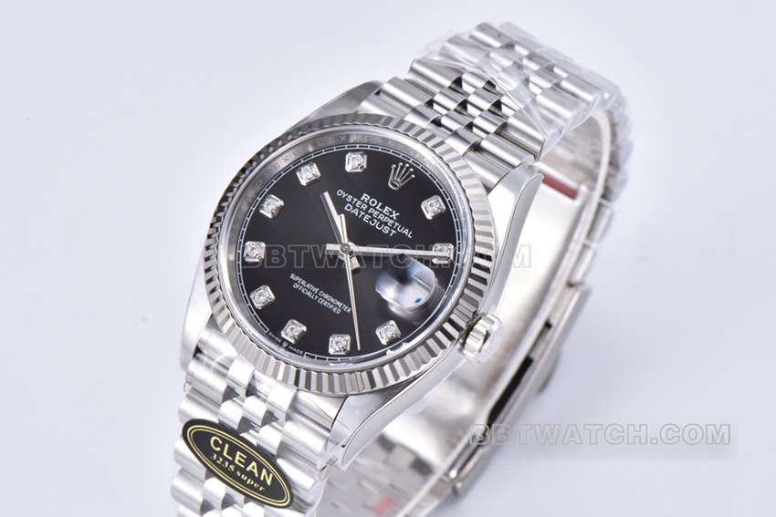 C factory Rolex log top-tier replica36mm black diamond surface five grid link m126234-0027front live photo