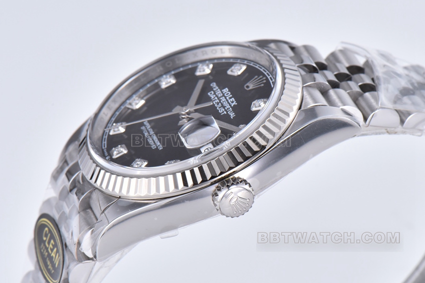 C factory Rolex log top-tier replica36mm black diamond five-grid chain link m126234-0027side live photo
