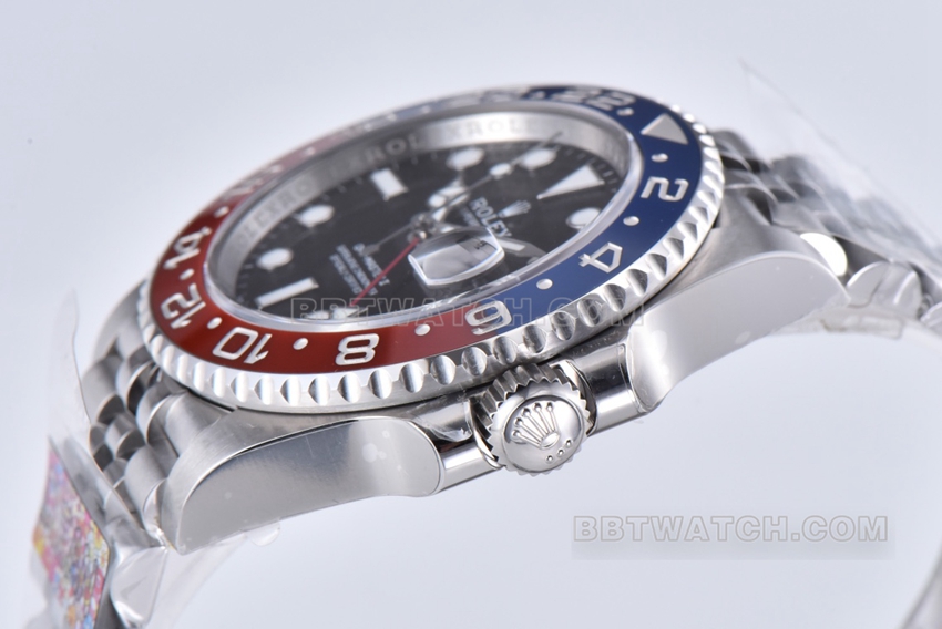 Factory C RolexGMT-Master1:1super clonePepsi bezel five grid chain m126710blro-0001side live photo