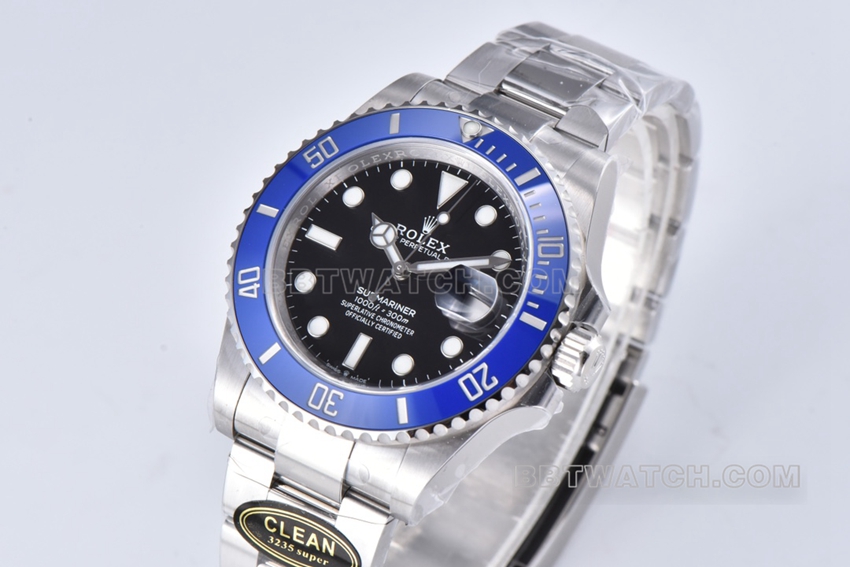 C Factory Rolex Submariner Super A black dial blue bezel steel strap model m126619lb-0003 front real shot photo