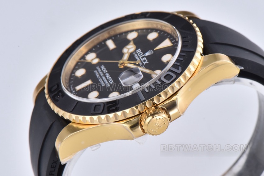 Factory C Rolex Yacht-Master top-tier 1:1high-quality replicablack dialyellow gold rubber model M226658-0001side live photo