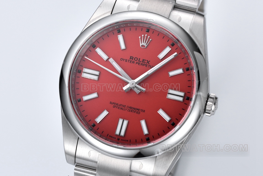 Factory C Rolex Oyster Perpetual top-tier replica41mm coral red plate m124300-0007front live photo