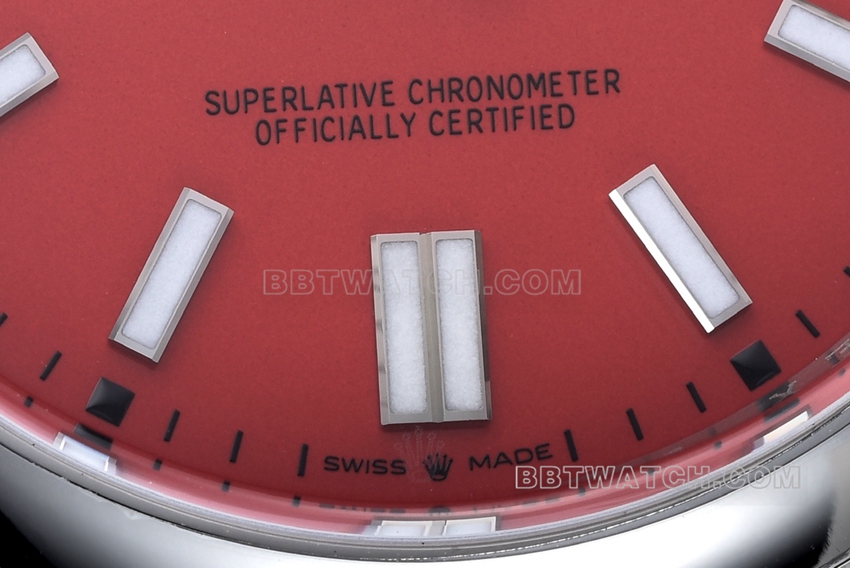 Factory C Rolex Oyster Perpetual top-tier replica41mm coral red plate m124300-0007front live photo