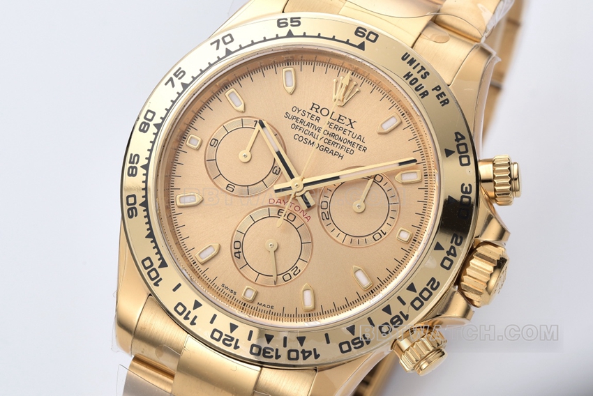Factory C Rolex Daytona gold plate yellow goldsteel bracelet model m116508-0003 front live photo