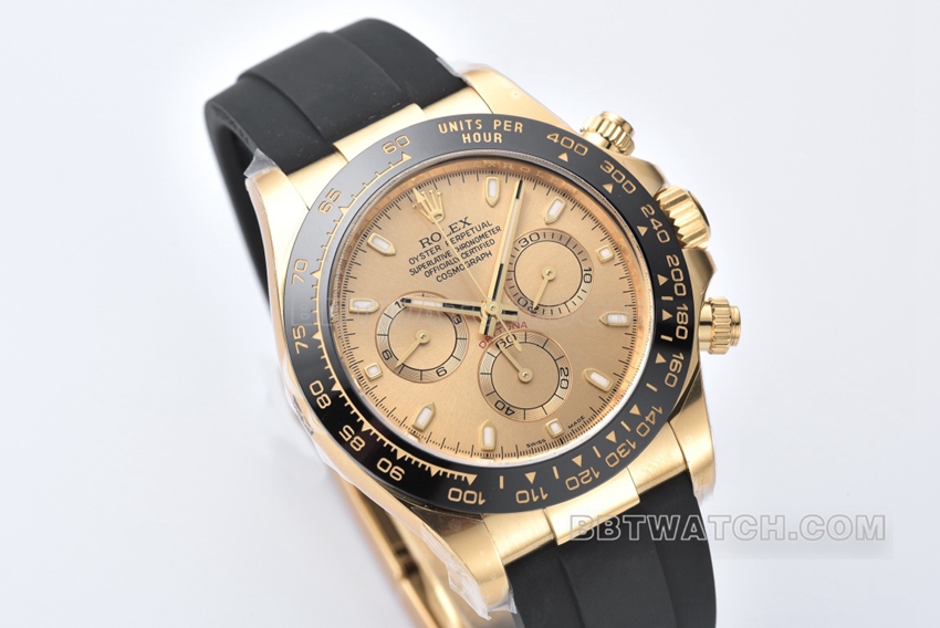 C factory RolexDaytona1:1top-tier champagne tray yellow gold rubber m116518ln-0042front live photo