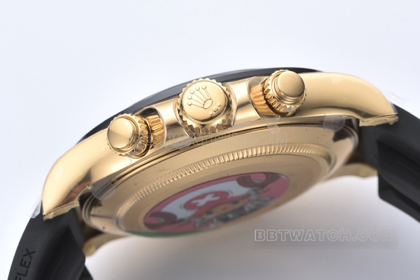 C factory RolexDaytona1:1top-tier champagne tray yellow gold rubber m116518ln-0042side live photo