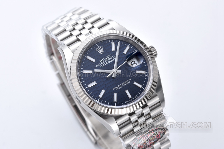 Factory C Rolex log top-tier 1:1super clone36mmblue dial pit pattern m126234-0049front live photo