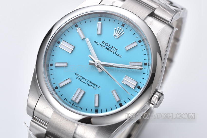 Factory C Rolex Oyster Perpetual top-tier replica41mm turquoise blue dial124300-0006front live photo