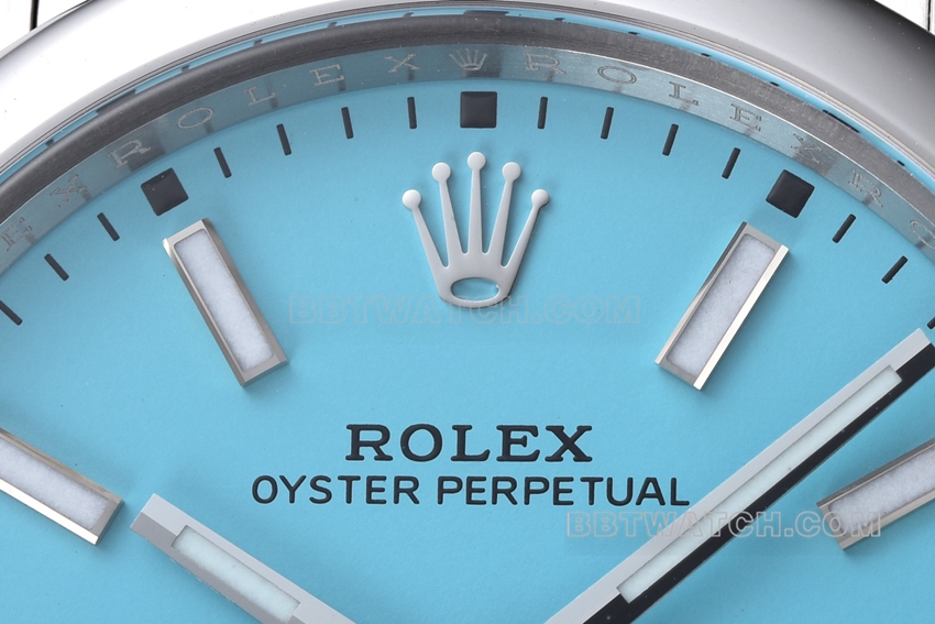 Factory C Rolex Oyster Perpetual top-tier replica41mm turquoise blue dial124300-0006front live photo