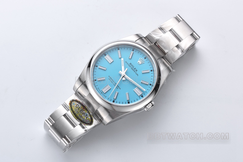 Factory C Rolex Oyster Perpetual top-tier replica41mm turquoise blue dial124300-0006front live photo
