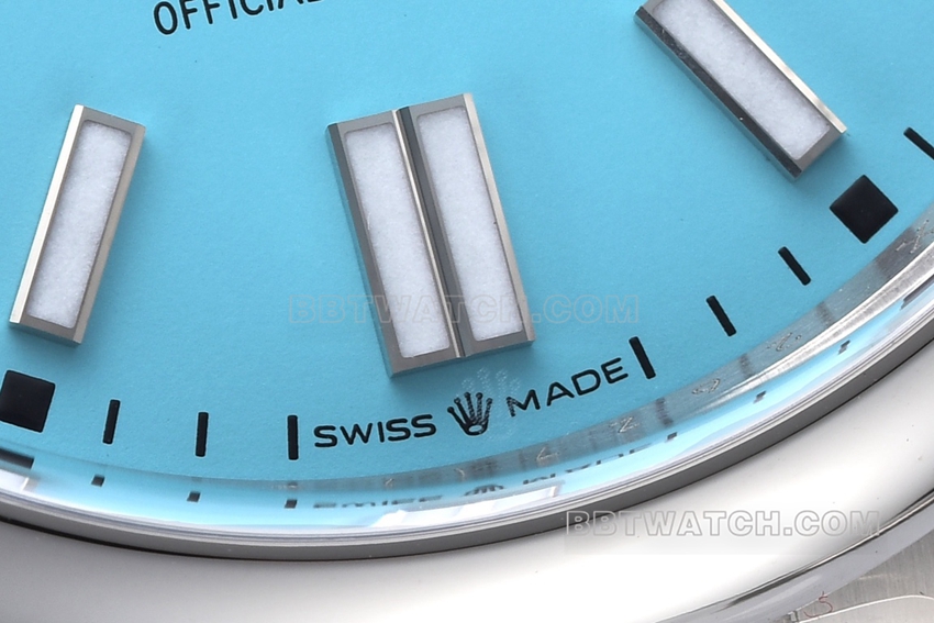 Factory C Rolex Oyster Perpetual top-tier replica41mm turquoise blue dial124300-0006front live photo