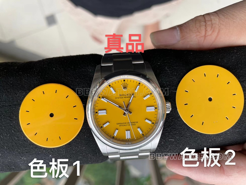 Factory C Rolex Oyster Perpetual super clone41mm yellow plate m124300-0004front live photo