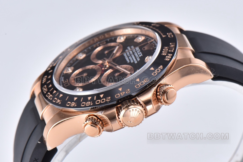 C Factory RolexDaytona1:1super clonerose gold black diamond plate m116515ln-0057side live photo