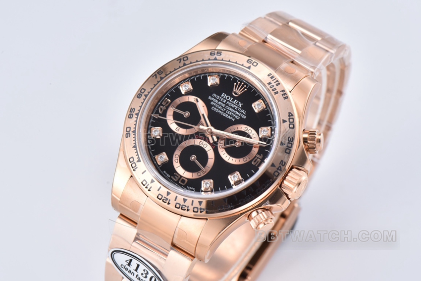 C factory RolexDaytona1:1super black diamond face rose goldsteel braceletm116505-0015front live photo