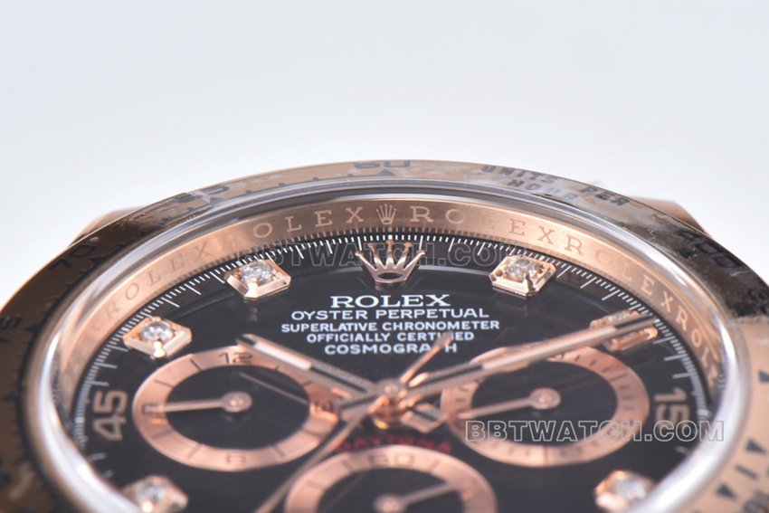 C factory RolexDaytona1:1super black diamond face rose goldsteel braceletm116505-0015front live photo