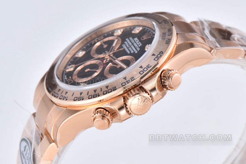 C factory RolexDaytona1:1super black diamond face rose goldsteel braceletm116505-0015side live photo