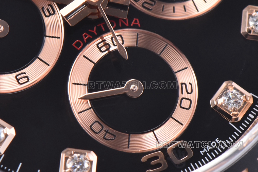 C factory RolexDaytona1:1super black diamond face rose goldsteel braceletm116505-0015front live photo