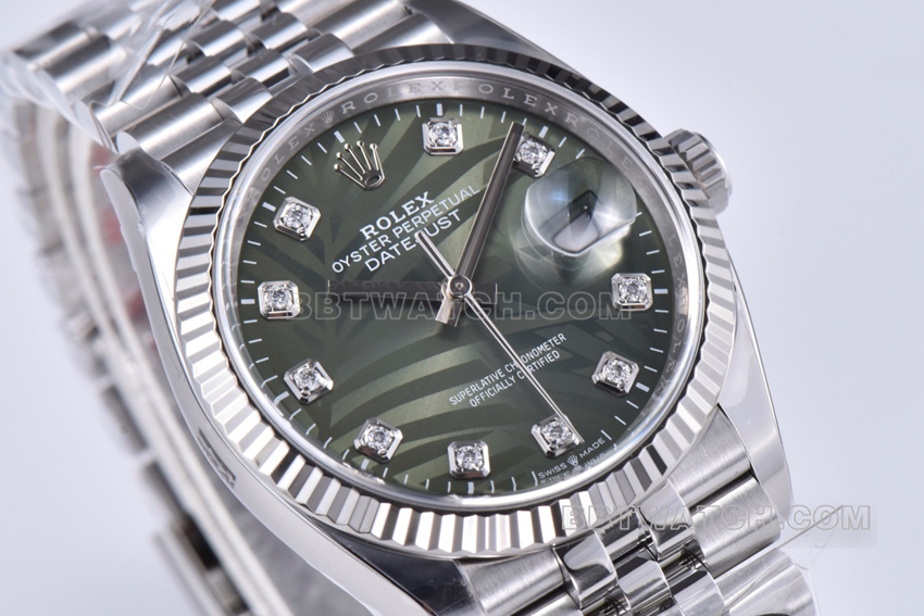 C factory Rolex log 1:1top-tier replica36mm green palm leaf pattern m126234-0055front live photo