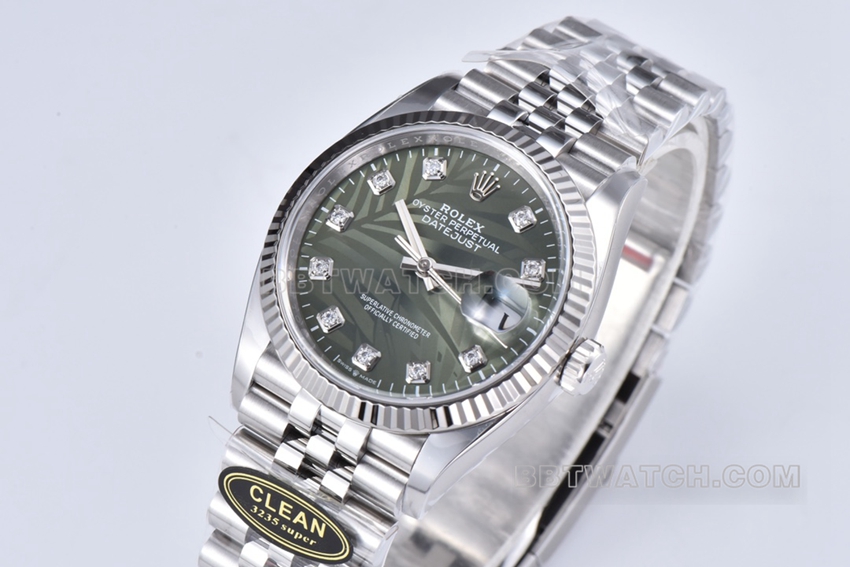 C factory Rolex log 1:1top-tier replica36mm green palm leaf pattern m126234-0055front live photo