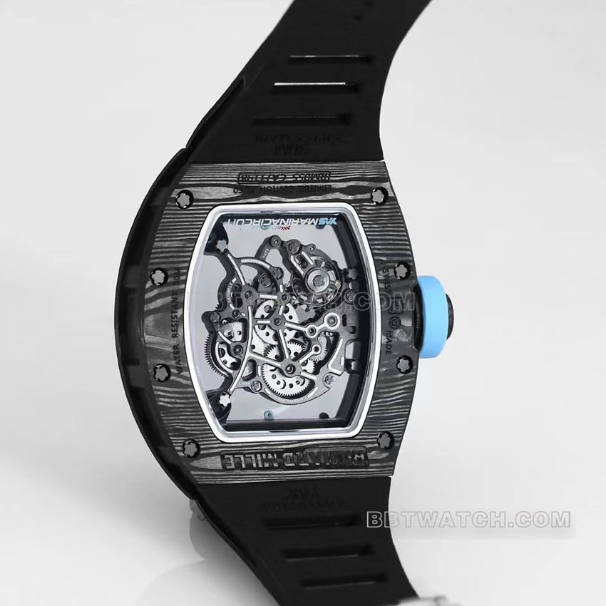 BBR factory Richard Mille men's hollow plate blue inner ring RM055 carbon fiber caseback live photo