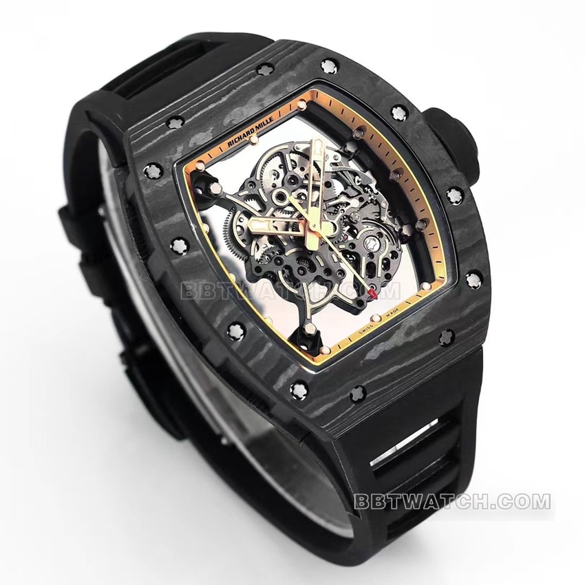 BBR factory Richard Mille men's hollow plate golden inner ring RM055 carbon fiber front live photo