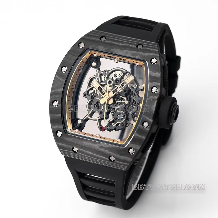 BBR factory Richard Mille men's hollow plate golden inner ring RM055 carbon fiber front live photo