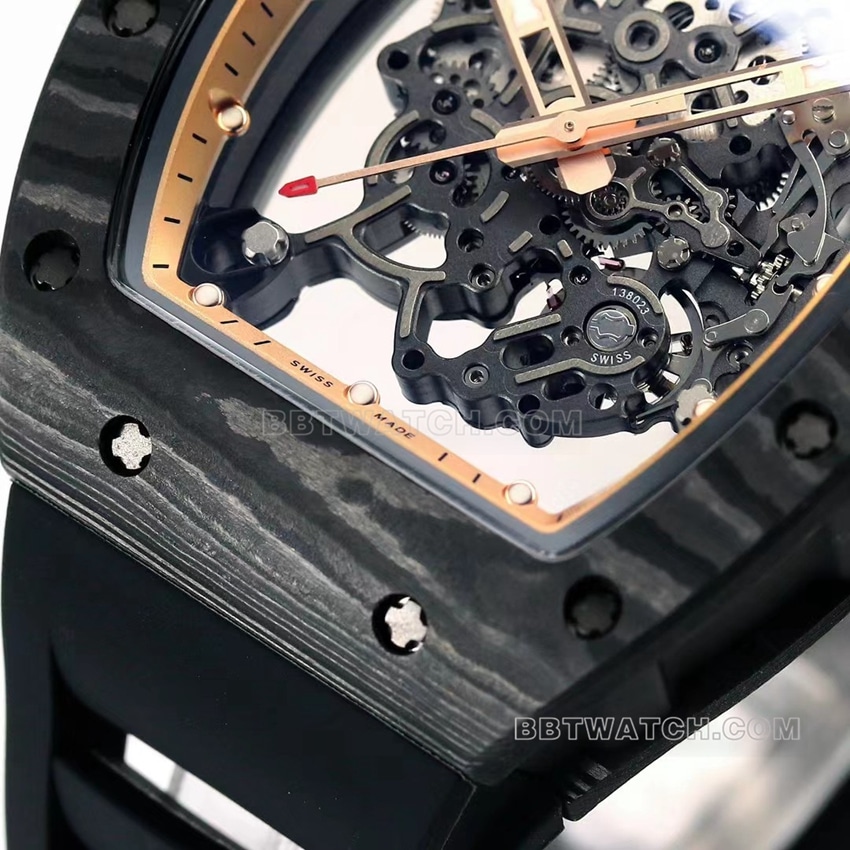 BBR factory Richard Mille men's hollow plate golden inner ring RM055 carbon fiber front live photo