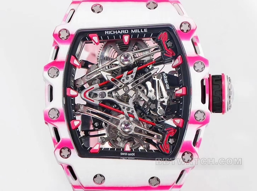 Richard Mille men's top-tier pink rubber RM 38-02 front live photo